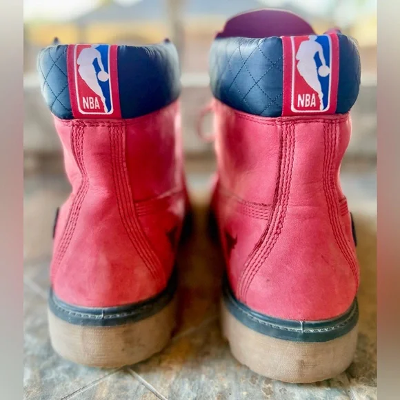 MEN'S NBA CHICAGO BULLS X TIMBERLAND BOOTS SZ 12M Premium Boot Medium Red Nubuck - Picture 6 of 10